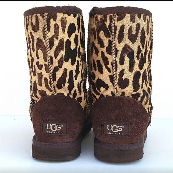 UGG Classic Short Boot Calf Hair Exotic Cheetah Print Leather Women's Size 5 - Picture 3 of 8